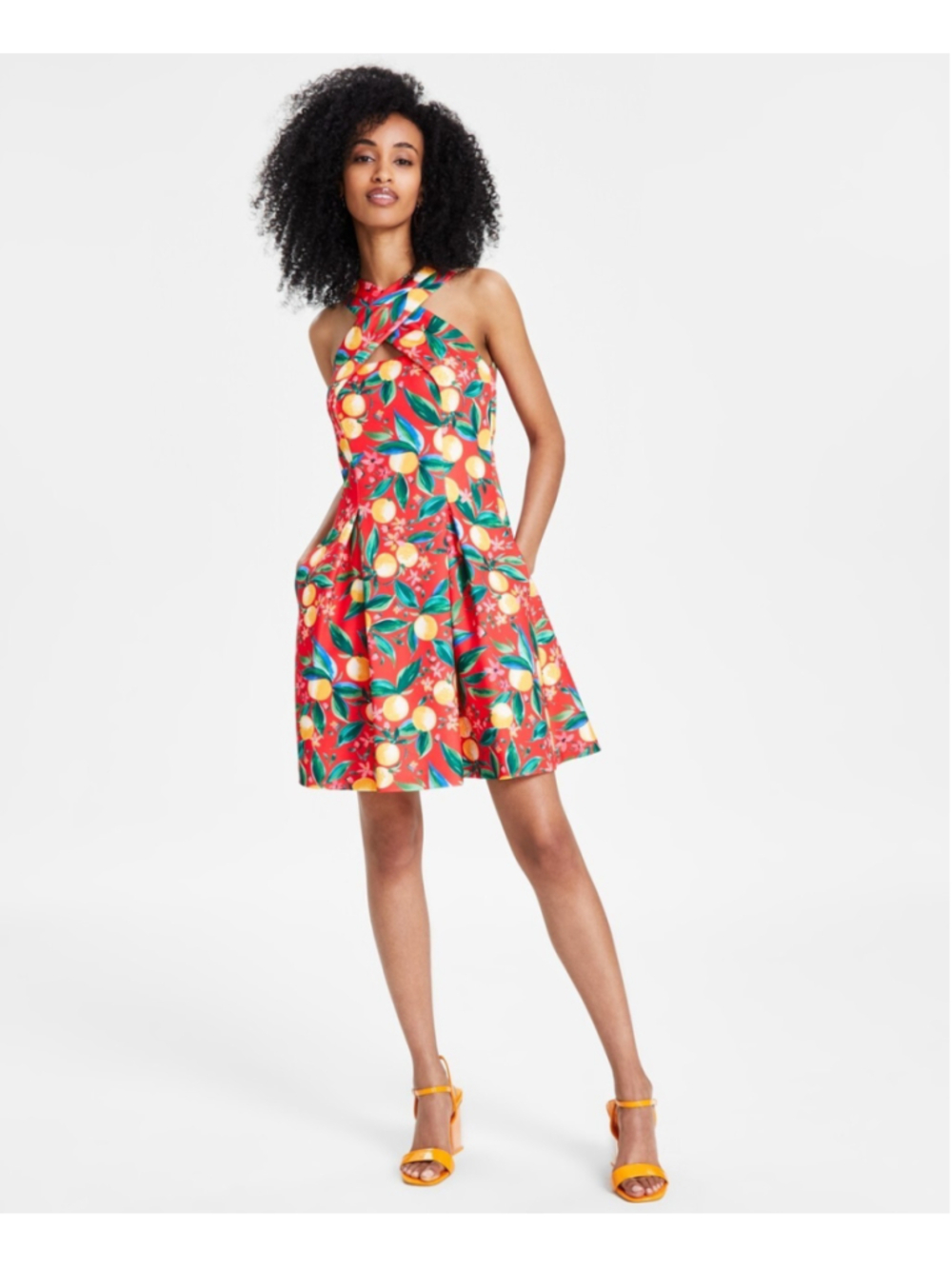 Vince Camuto Women's 12 Fruit Printed Halter Fit & Flare Dress w/ Pockets NWT